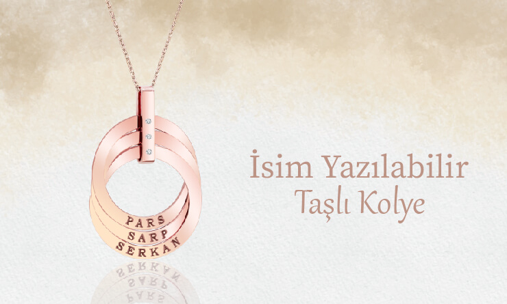 İsim Yazılabilir Üçlü Taşlı Halka Kolye
