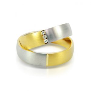 Modern Alyans Modeli - 14 K Sarı Ve Beyaz Altın