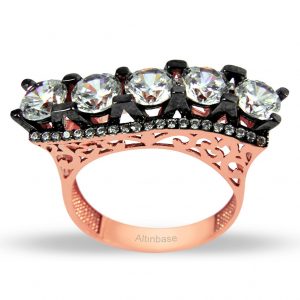 14 K Rose Altın Beştaş Yüzük - Dalgalı Model