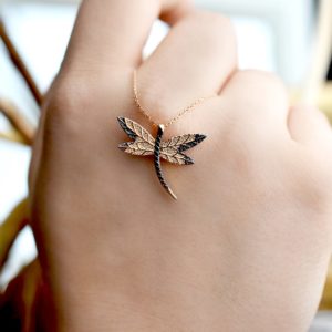 Yusufçuk Kolye Rose Renk Siyah Taşlı