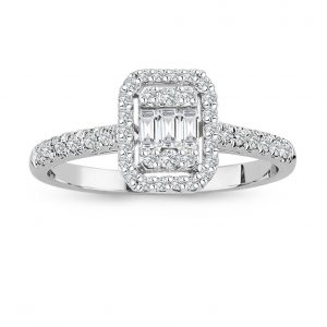 Modern Tasarım 0.32 Ct Baget Kare Tektaş Yüzük