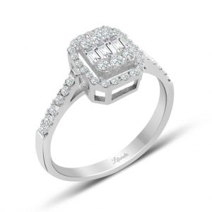 Modern Tasarım 0.55 Ct Baget Kare Tektaş Yüzük