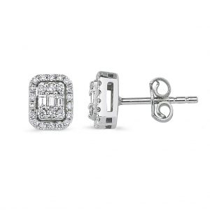 Modern Tasarım 0.35 Ct Baget Kare Tektaş Küpe