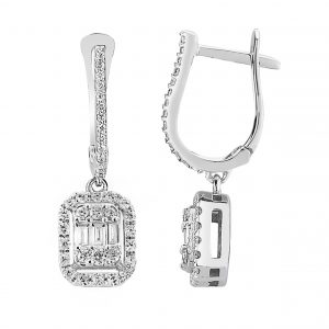 Modern Tasarım 0.65 Ct Baget Kare Tektaş Küpe
