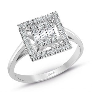 0.35 Ct .Baget Pırlanta Kare Tektaş Yüzük Modern Tasarım