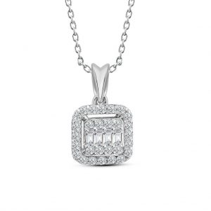 0.25 Ct Modern Tasarım Baget Kare Tektaş Kolye