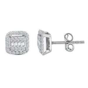 Modern Tasarım 0.50 Ct Baget Kare Tektaş Küpe