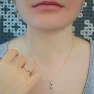 Elmas Motifli 14 Ayar Tektaş Kolye