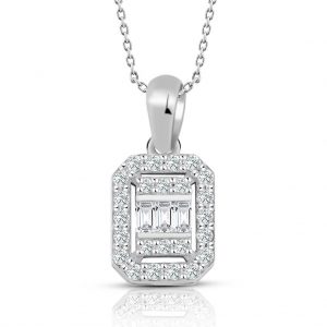 0.30 Ct Modern Tasarım Baget Kare Tektaş Kolye