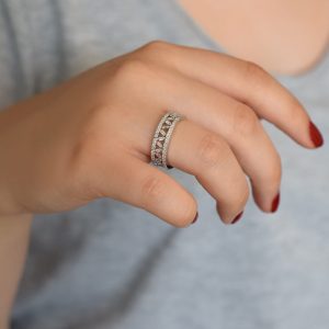 Modern Tasarım Baget Tamtur Pırlanta Çift Sıra Yüzük