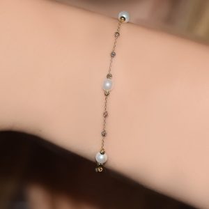 İncili Altın Bileklik Modern Tasarım