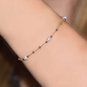 İncili Altın Bileklik Modern Tasarım