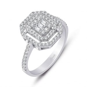 0.60 Ct Çift Sıra Baget Kare Tektaş Yüzük