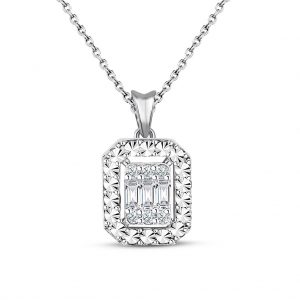 0.15 Ct. Modern Tasarım Baget Kare Tektaş Kolye