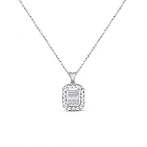 0.15 Ct. Modern Tasarım Baget Kare Tektaş Kolye
