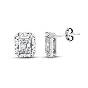 0.30 Ct. Modern Tasarım Baget Kare Tektaş Küpe