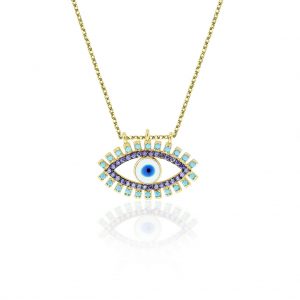 Nazar Taşlı Firuzeli Göz Kirpik Kolye