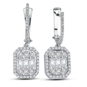Modern Tasarım 1.50 Ct Baget Kare Tektaş Küpe 18 K