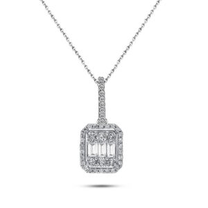 Modern Tasarım 0.60 Ct Baget Kare Tektaş Kolye 18 K