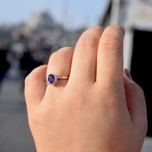 Pırlanta Ametist Taşlı Yüzük 18 K