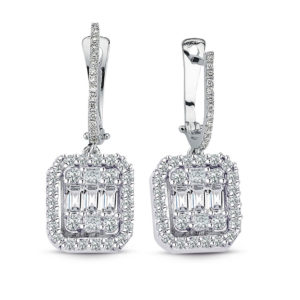 Modern Tasarım 0.87 Ct Baget Kare Tektaş Küpe