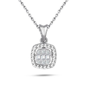 Modern Tasarım 0.08 Ct Baget Kare Tektaş Kolye