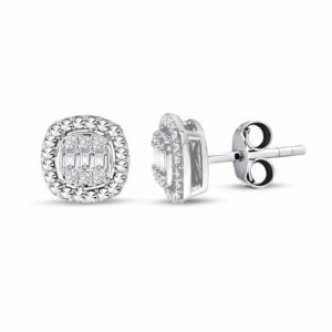 Modern Tasarım 0.24 Ct Baget Kare Tektaş Küpe