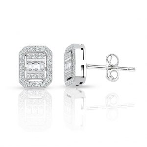 0.55 Ct. Baget Pırlanta Kare Tektaş Küpe