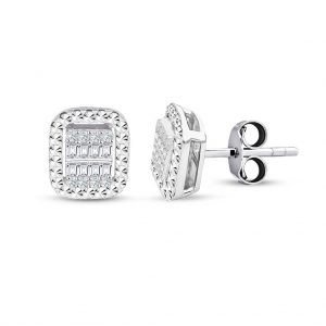 Modern Tasarım 0.22 Ct Baget Kare Tektaş Küpe