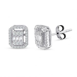 Modern Tasarım 0.30 Ct Baget Kare Tektaş Küpe