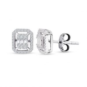 Modern Tasarım 0.55 Ct Baget Kare Tektaş Küpe