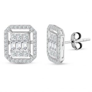 Modern Tasarım 1.53 Ct Baget Kare Tektaş Küpe