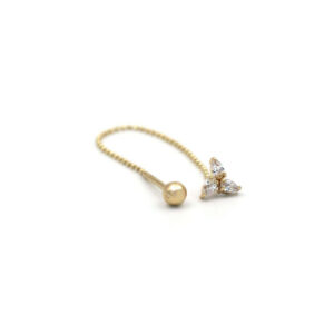 Altın Üç Yaprak Taşlı Tragus Küpe