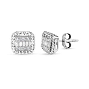 0.24 Ct Modern Tasarım Baget Kare Tektaş Küpe