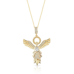 Anka Kuşu Damla Beyaz Taşlı Altın Kolye
